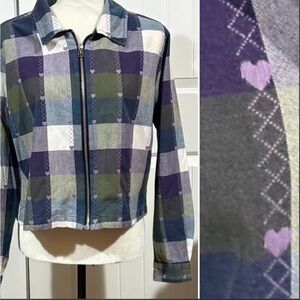 ❤️ Vintage PSC Cropped Heart Embroidered Zipper Front Top